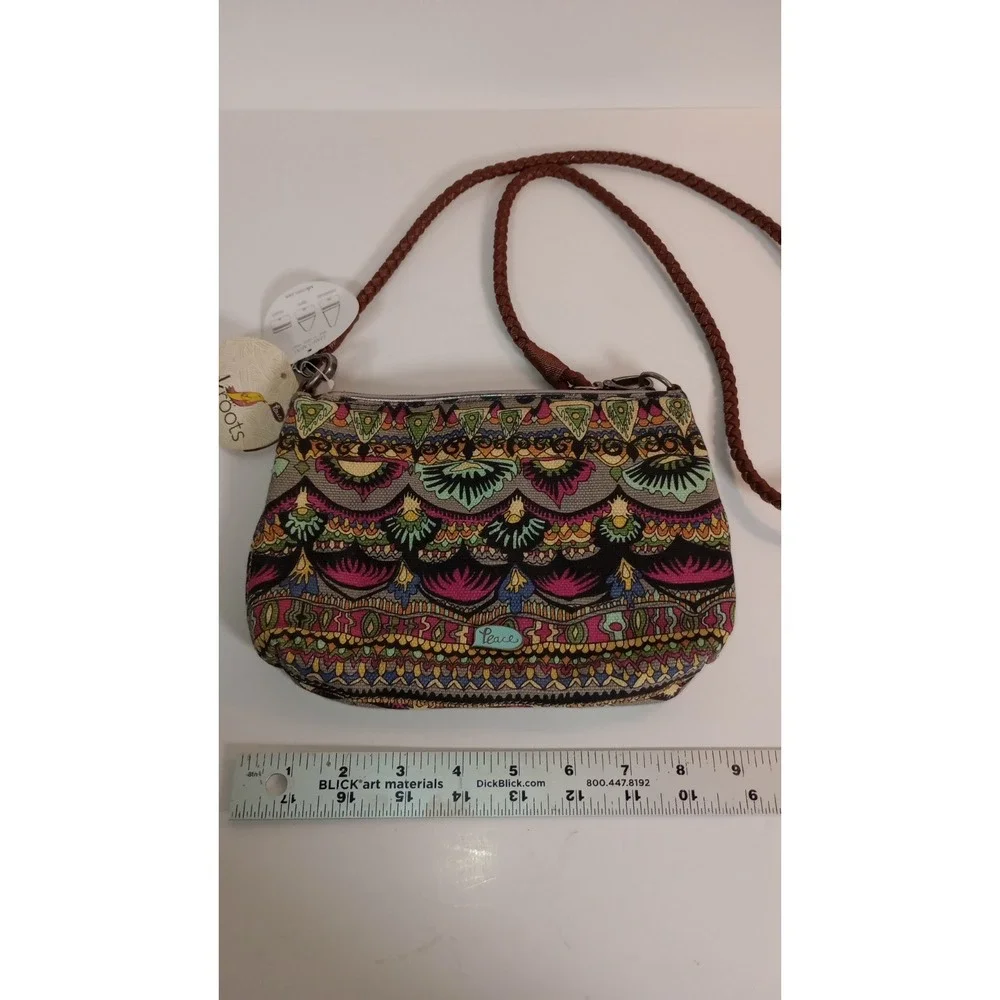 Sakroots Peace Crossbody Purse Denim Leather Studded Multicolor Boho Bag